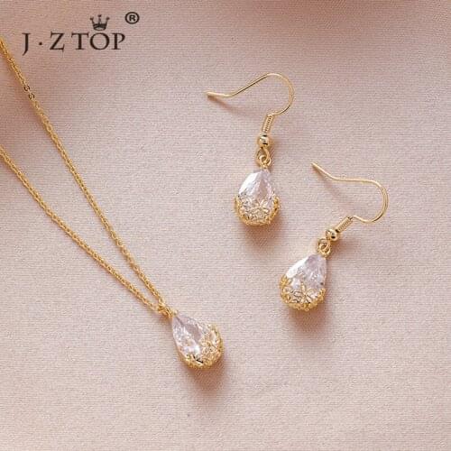 Women Vintage Zircon Droplet Pendant Necklace With Hollow Water Drop Eardrop Fashion Wedding Anniversary Bride Choker Necklace