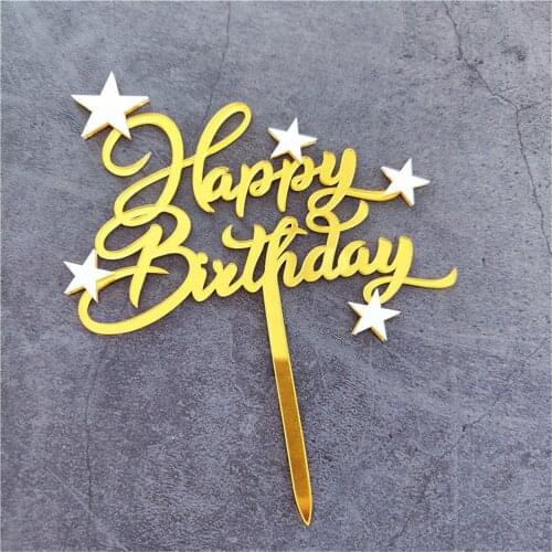 Gold/Black Happy Birthday Cake Topper Acrylic Letter Cake Toppers Party Supplies Happy Birthday Dessert Decor Cake Decorations