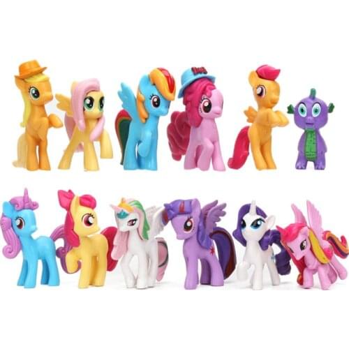 12pcs.lot 4-7cm Cute Hat Mini Pegasus Unicorn Horse PVC Action Figure Toy White Pink Blue Yellow Orange Purple Doll