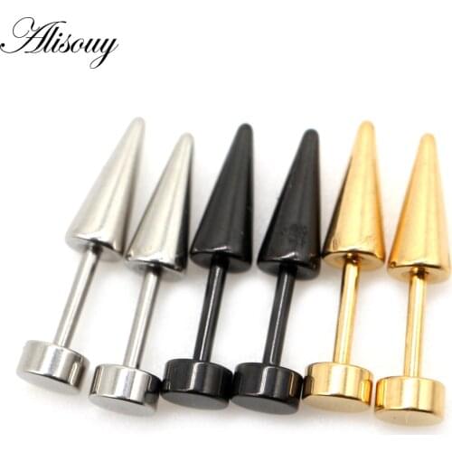 Alisouy 2pcs New Punk Rock Stainless Steel Screw Piercing Stud Earrings Novelty Piercing Jewelry Spike Gothic Piercing Jewelry