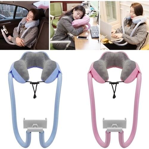 2 In 1 Cell Phone Holder Universal Neck Pillow Phone Stand With 360 Clip Lazy Memory U Shaped Pillow Neck Head Sleep 2021