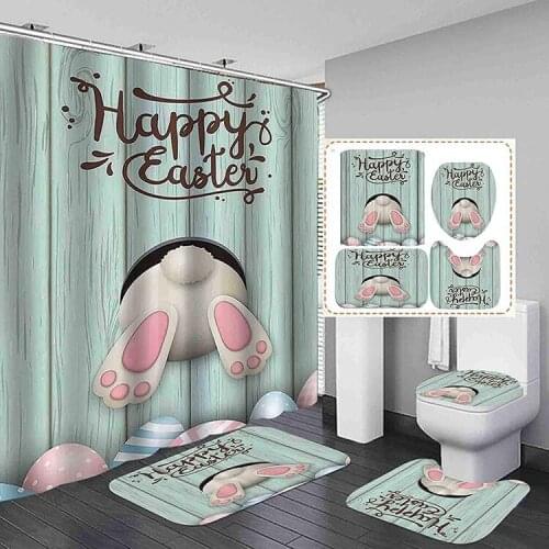 Cute Shower Curtains Green Rabit Bathroom Curtain With Hooks Decor Waterproof 3D Bath Creative Kids Shower Curtain