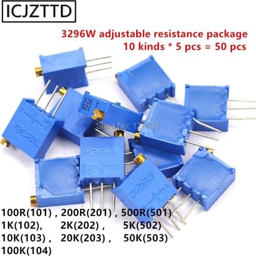 50PCS 3296W adjustable resistance package potentiometer 100R 200R 1K 2K 5K 10K 20K 50K 101 102 103 104 201 202 203 501 502 503