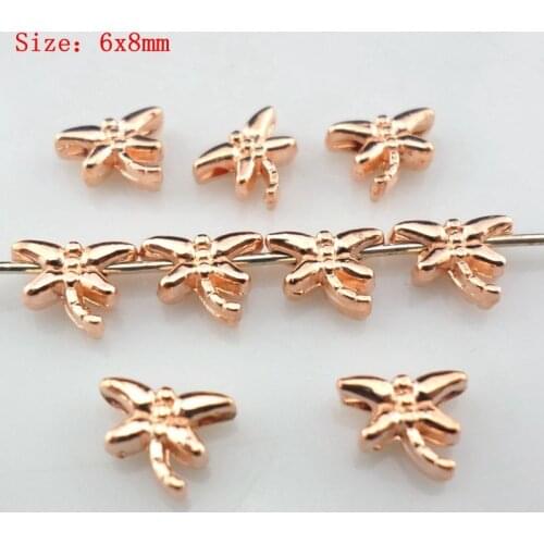 60pcs Alloy Rose Gold Small Dragonfly Charm Loose Spacer Beads 6x8mm Bracelet Beading Jewelry Findings