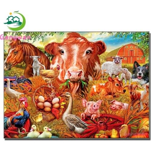 Full Square/Round Drill Embroidery Thanksgiving day Diamond Painting Cows,horses,chickens,pigs,dogs,sheeps,eggs Mosaic Decor
