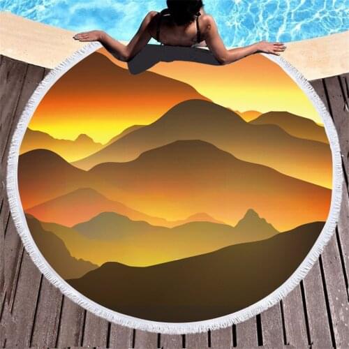 New Abstract Landscape Sunrise Print Bath Towel 3D Landscape Adult Children Circular Tassel Outdoor Swimming Beach Towels