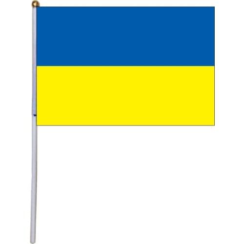 Free shipping xvggdg 100pcs 14 * 21cm Wholesale Small Ukraine Hand Waving National Flag Polyester ukraine hand Flag