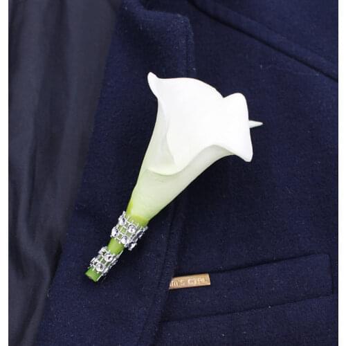 New Style Handmade Groom Best Man Boutonniere Corsages White PU Calla Lily Flower Wedding Flowers Party Prom Man Suit Brooch