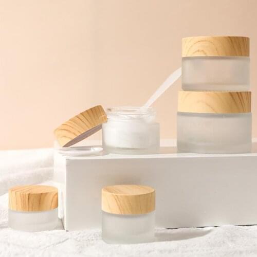 Bulk 5G-100G Wood Refillable Bottles Frosted Glass Empty Jars Mini Pots Eye Shadow Face Cream Lip Balm Cosmetic Containers