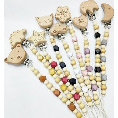 Pacifier Chain Wooden Pacifier Chains Safe Teething Cute bear Chain Baby Teether Eco-friendly Pacifier Clips Holder Chain