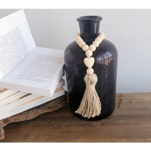 European Wood Bead Garland with Tassels Farmhouse Rustic Wood Bead Decor Kid Room Wall Hanging Ornament Home Decoration