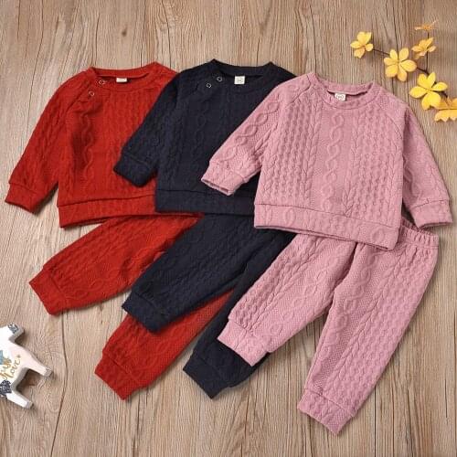 6m-4y Kids Clothes Girls Toddler Baby Girl Autumn Long-sleeved Trousers Solid Color Casual Girls Suit Roupa Infantil Menina