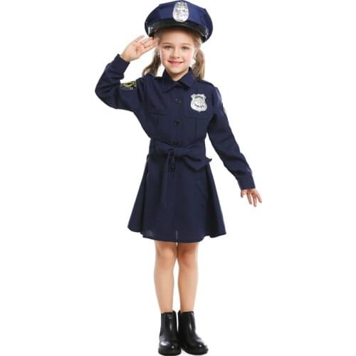 Children dress up for Halloween cute police uniform girl slim one-piece long sleeve police skirt