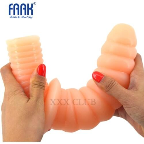 FAAK 29*8.3cm beads spiral thread soft penis fake female dick anal dildo butt plug adult masturbator sex toys for gay Lesbian