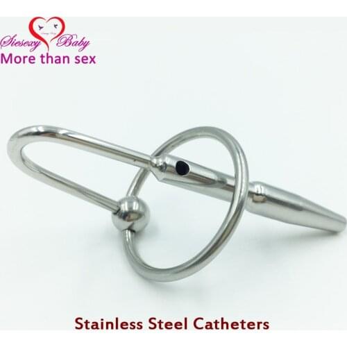 DA-008 Sex Fetish Stainless steel Hollow Urethral Dilators Sounding Penis Plug With Glans Rings Sounds Catheters Sex Toys