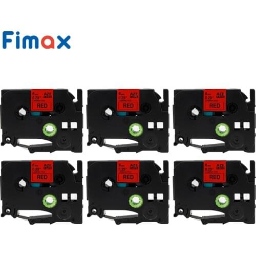 Fimax 6 Packs TZe411 Compatible for Brother P-touch Label Tape TZe-411 TZ-411 6mm*8m Black on Red for Brother P-touch Tze Label