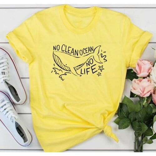 No Clean Ocean No Life T-shirt Skip Straw Save Whale Tshirt Streetwear Protect Our Planet Women Shirts Cotton Tops Drop Shipping