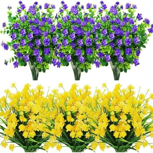 16Pcs Artificial Flowers Outdoor UV Resistant Shrubs Plants for Hanging Planter Home Wedding Porch Window Decor