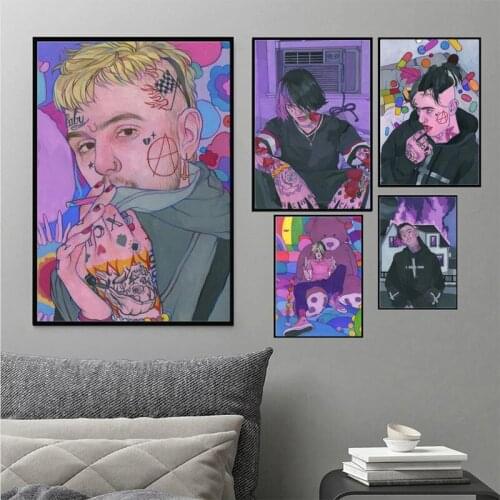 Nordic Hip Hop Rapper Lil Peep Canvas Painting Watercolor Poster Bedside Background Home Decor Wall Art Pictures for Living Room