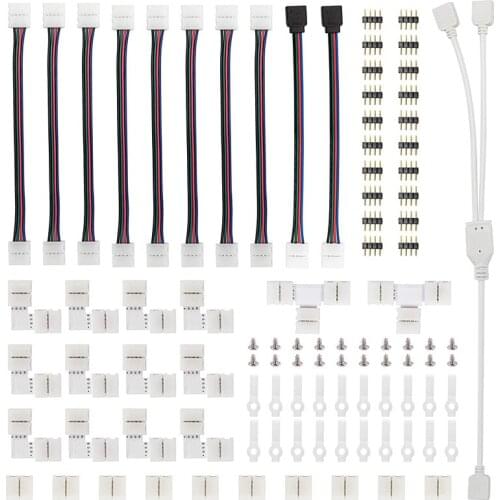 LED Strip Connector Kit for 5050 10mm 4Pin,Includes 8 Types of Solderless LED Strip Accessories,Provides Most Parts