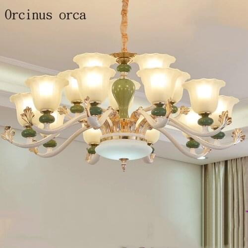 European style creative personality Ceramic Pendant Lamp living room dining room French modern zinc alloy LED Glass Chandelier