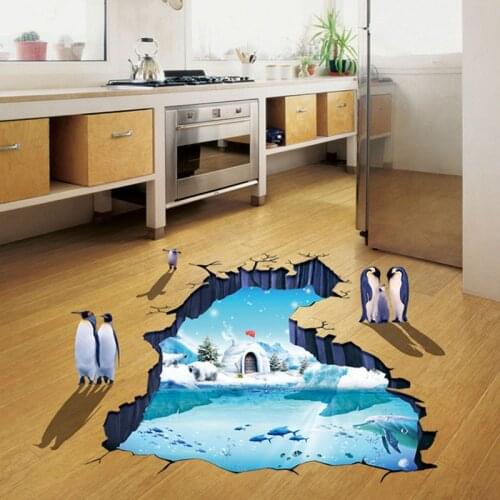 Creative Polar Glacier World Penguin 3D Wall Stickers For Living Room Bedroom Bathroom Home Decor Floor Sticker Decals Wallpaper