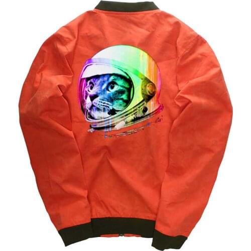 Space Cats jackets men cute cat print coats windbreaker coat streetwear Stand Collar men clothes wholesale jackets drop shipping