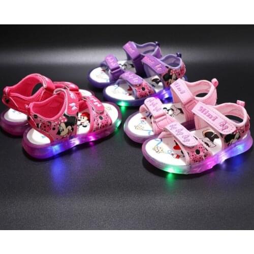Disney mickey mouse childrens sandals baby toddler LED shoes girls beach shoes soft bottom non-slip boys sports sandals leisure