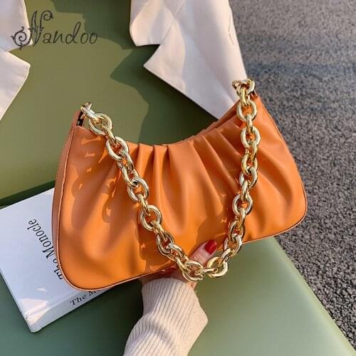 Fashion Folds Design PU Leather Underarm Shoulder Bags For Women New 2021 Summer Branded Handbags and Purses Luxury Chain Totes