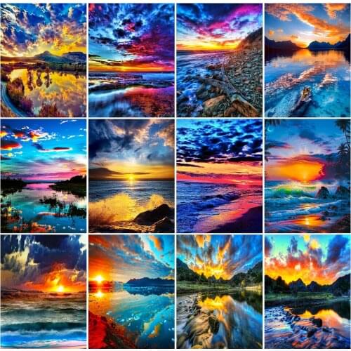 DOHAWIZS DIY Diamond Painting Seaside Blue Sky Mosaic Kits Diamond Embroidery Sunset Scenery Cross Stitch Home Decoration Gift