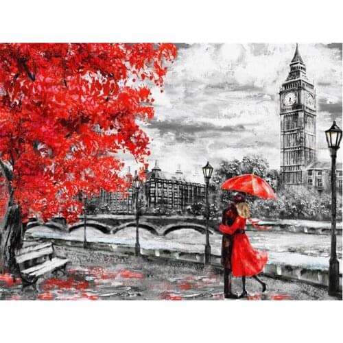 Landscape Street DIY 11CT Cross Stitch Embroidery Kits Craft Needlework Set Printed Canvas Cotton Thread Home Decoration Sale