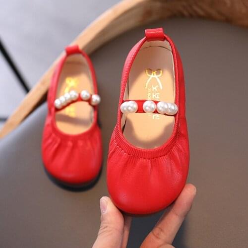 2021 New Girls Sandals pearl Single Shoes Kids Leather Shoes children nude sandal toddler Girls Princess Flat Dance Shoes