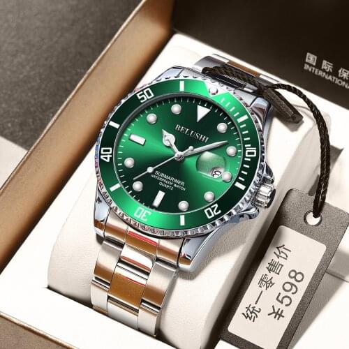2021 New Explosions Fashion Business Leisure Luminous Waterproof Quartz Watch Green Water Ghost Boys Gift Gold Watch