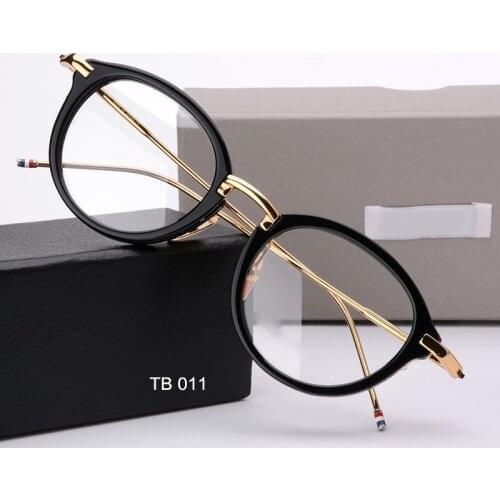 High quality Round Acetate Alloy Temple Glasses frames for Men and Women TB011 eyeglasses myopia reading eyewear Oculos