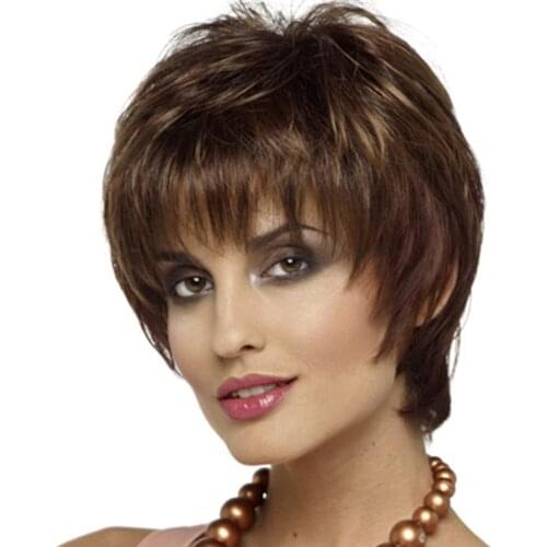 Wig for Women Synthetic Brown Short Straight Hair With Bangs High Temperature Daily Use Wigs