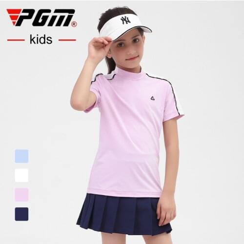 PGM Summer Kids Quick-Dry Shirts Girls Golf Clothes Childrens High Collar Pullover Short-Sleeved T-shirt Breathable Tops Sports