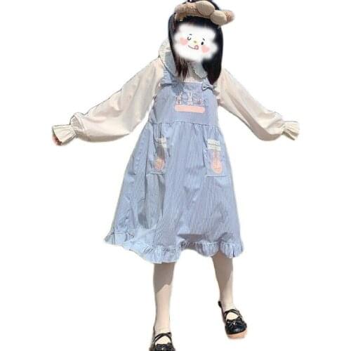 Spring Summer Lolita Jsk Dress Sweet Kawaii Anime Girl Cute Rabbit Pocket Student Japanese Loose Sleeveless Women Gothic Dresses