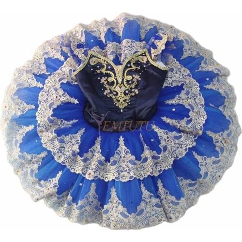 Adult Professional Ballet Tutu Deep Blue Gold Russian Women A Shape Performance Ballet Tutus Professional Ballet Stage Costume