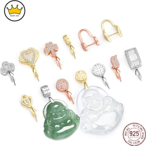 DIY Jade Buckle Jewelry Making Accessories Wholesale S925 Sterling Silver Pendant Buckle Jade Clip Buckle Inlaid Zircon Buckle