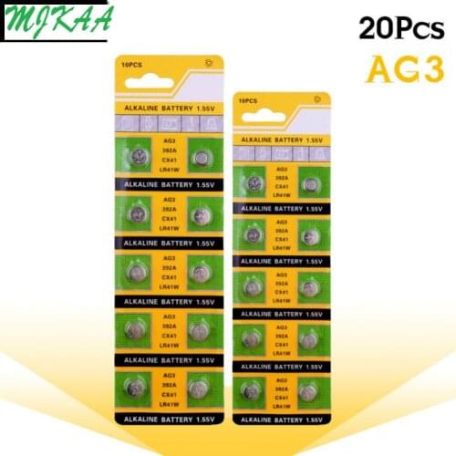 20pcs/pack AG3 Sr41 192 1.55V L736 384 Sr41sw CX41 Lr41 392 Button Cell Coin Alkaline Battery