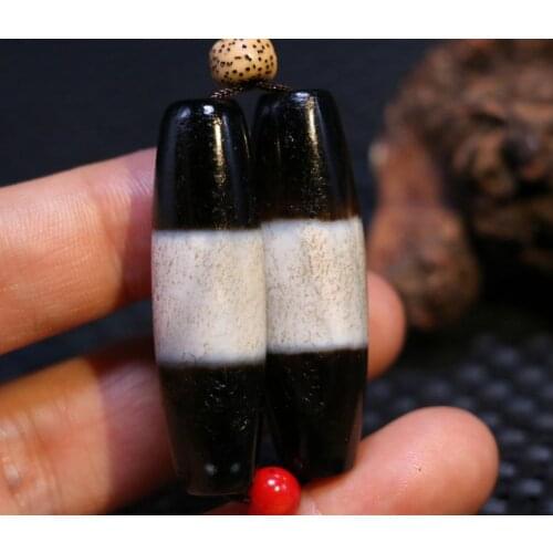 Treasure Talisman A Pair of Magic Power Tibetan Old Agate 1 Wide Line Healer Medicine dZi Bead 5AQ timestown