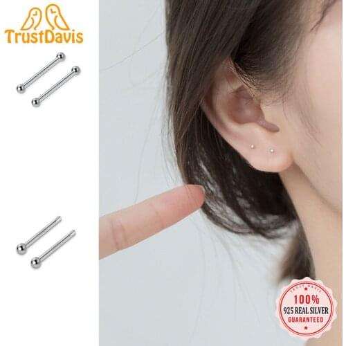 TrustDavis 10pair S999 Sterling Silver Double-headed Ear Sticks Female Pierced Ears Ear Sticks Ear Bone Needles Jewelry DZ560