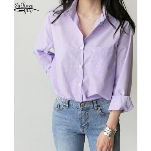 2021 Purple Women Shirts Cardigan Long Sleeve Blouse elegant Tops Striped Pocket Female Lady Shirts Blusas Mujer De Moda 7307 50