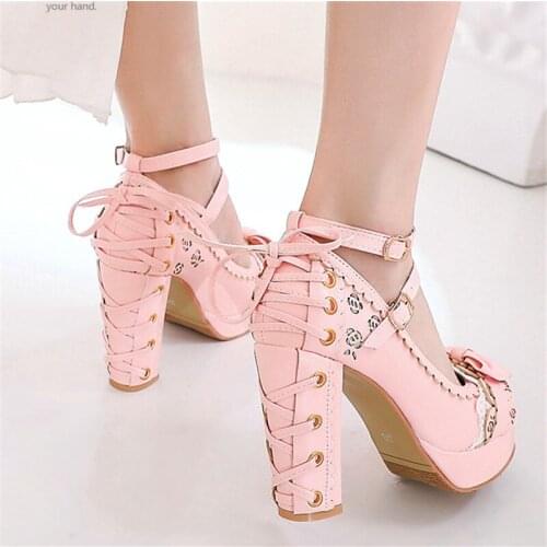 New Large Size Women High Heels Butterfly Knot Shoes Ankle Strap Women Heels Autumn Spring Shoes Woman Pump