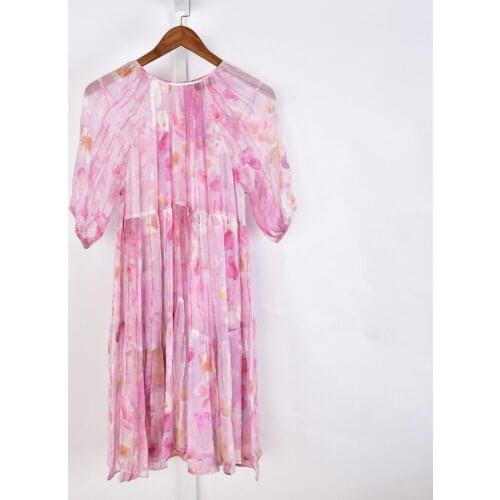 Women Pink Floral Print Mini Dress 100% Viscose 2021 New Spring Sweet Outfit Beach Short Dresses Two Piece Set Robe