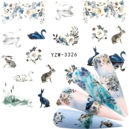 YWK 1 Sheets Summer Series Nail Water Decals Rabbit Pattern Tranfer Sticker Nail Art Decoration