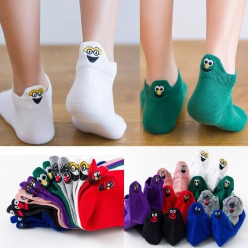 1 Pair Kawaii Women Socks Happy Fashion Ankle Women Girls Funny Socks Cotton Embroidered Expression Candy Color Cycling Running