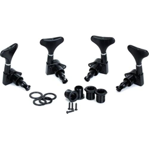 2 Pairs Black String Tuning Pegs Machine Heads 2Land 2R with Mounting Screws Ferrules and Threaded Bushings for Electric Bass