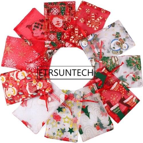 500pcs Christmas Organza Bag Drawstring Pouches Gauze Yarn Candy Bag Jewelry Packaging Bags Xmas Decoration
