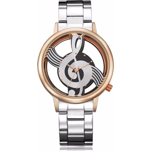 Mens Hollow Music Note Notation Watch Stainless Steel Quartz Wristwatch Men Women Silver Watches Saat Hodinky relogio masculino